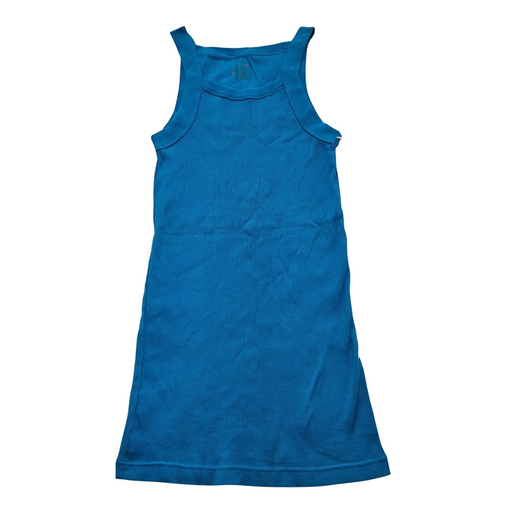 Anchor Blue Y2k Womens Ribbed‎ Long Layering Tank Top Turquoise Blue Cotton Sz M